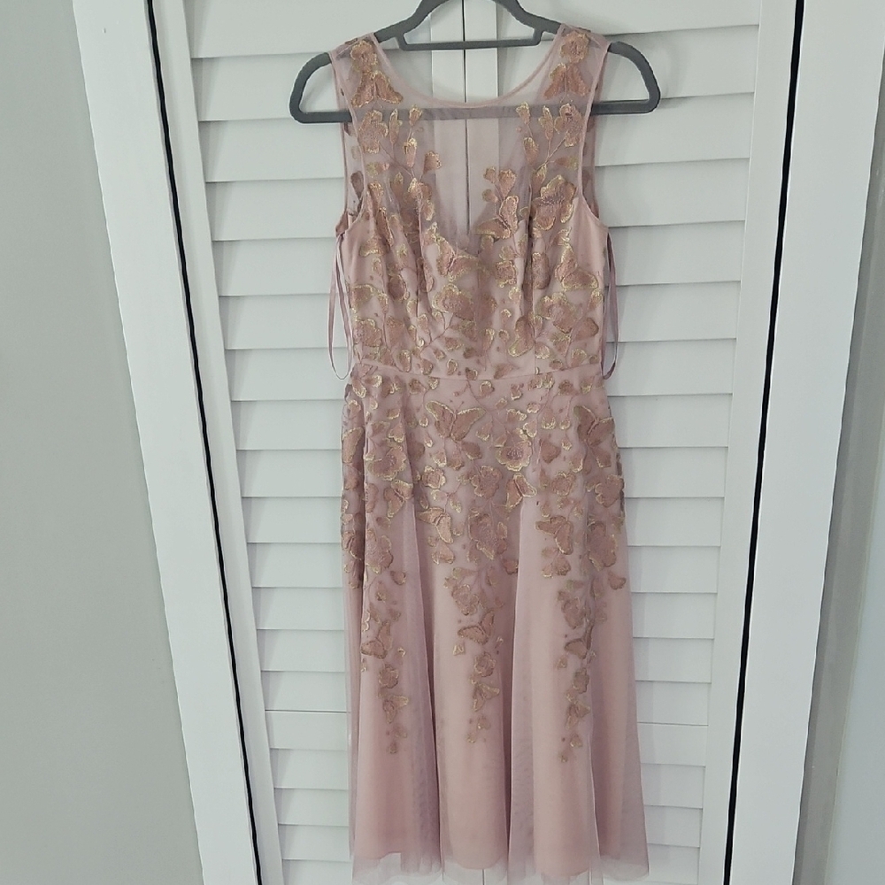 BCBGMaxAzria Floral Sheer Dress in Soft Pink and Gold